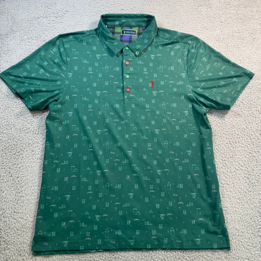 William Murray Golf Mens Large Green Christmas Cocktail Performance Polo Shirt